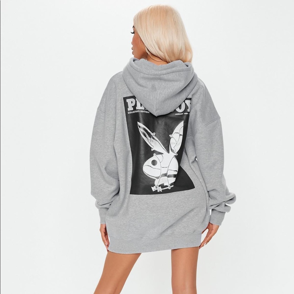 Missguided playboy gray hoodie dress